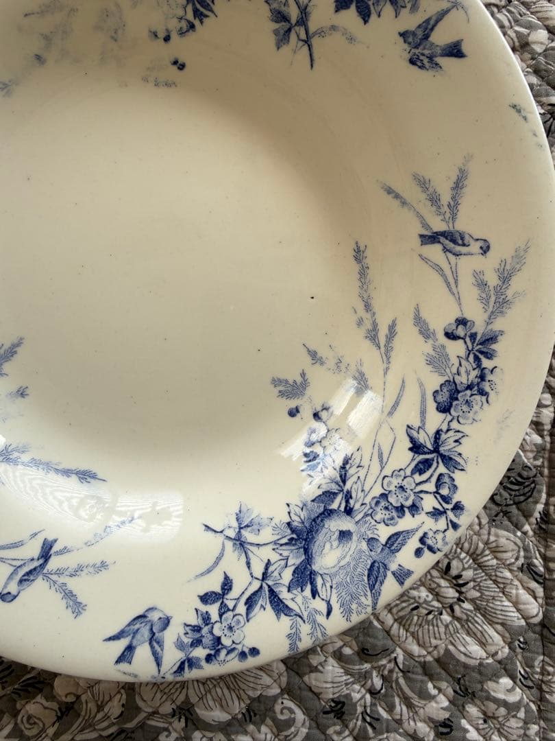 フランスアンティーククレイユモントローlinotteブルーパスタスープ皿