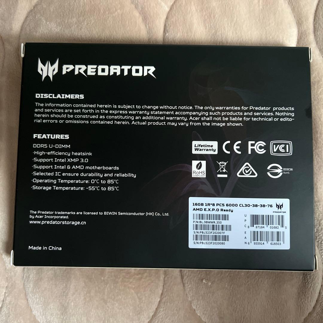Acer Predator PallasII32GB(16GBx2枚)DDR5