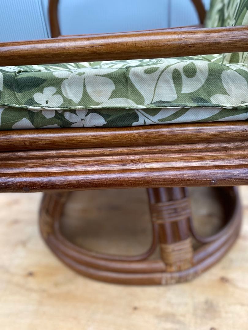 ラタン 籐 回転座椅子 リクライニング 花柄 クッション チェア