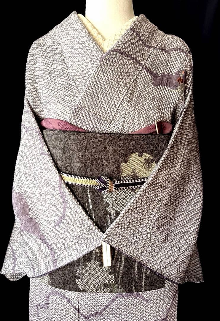 【訪問着】身丈お直し料金・補正着　疋田本鹿子総絞り 花柄日本刺繍　気品ある薄紫