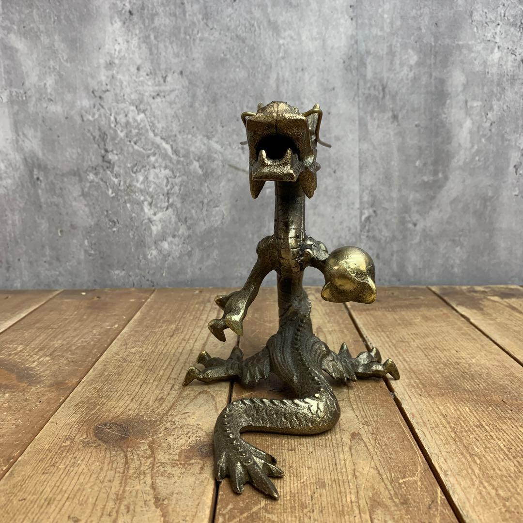 4F 【縁起物】龍 置物 真鍮風 ブロンズ調 ドラゴン 竜 龍神 五本爪 宝玉