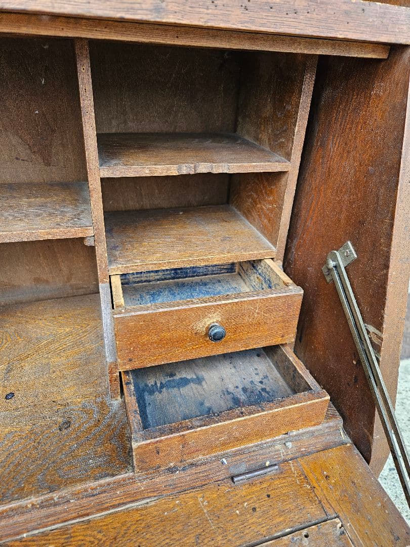 日本のアンティーク 古いライティングビューロー 帳場机 収納棚 明治 大正時代