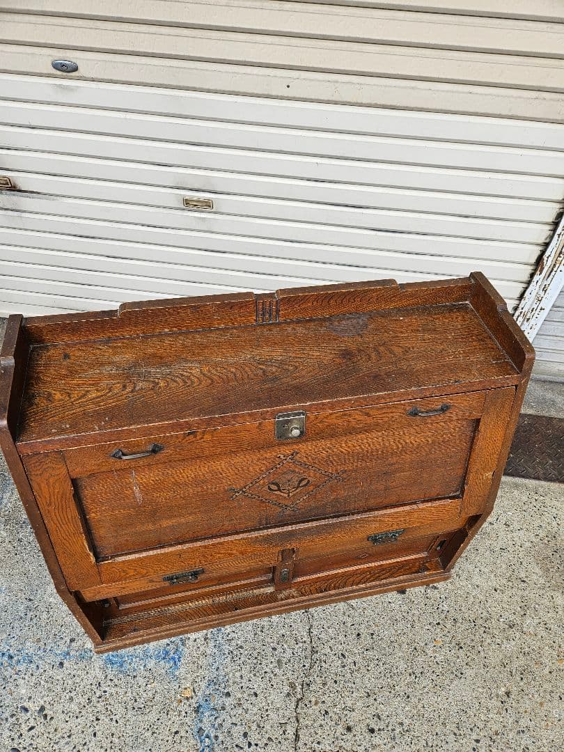 日本のアンティーク 古いライティングビューロー 帳場机 収納棚 明治 大正時代