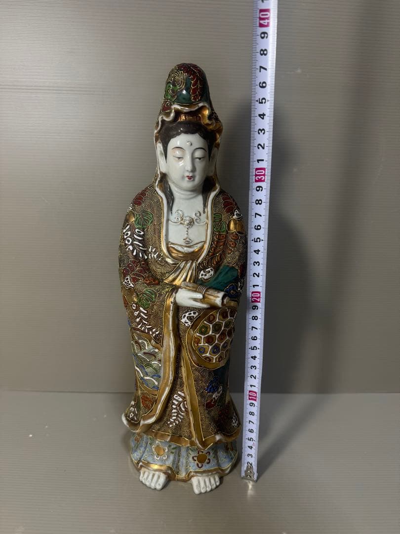 2308 九谷焼 観音菩薩像 仏像 色絵金彩 置物