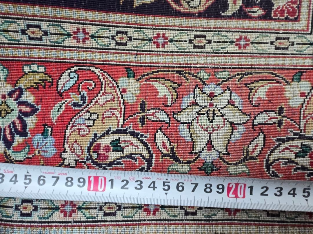 ペルシャ絨毯クム産100%シルク手織り ネイビー 赤155cm×104cm