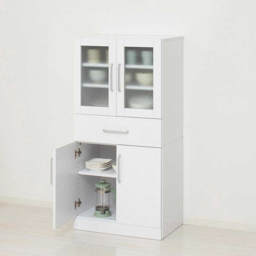 ヌーヴォー　食器棚　サイズ60-120　収納棚　鏡面メラミン仕様　背面化粧仕上げ