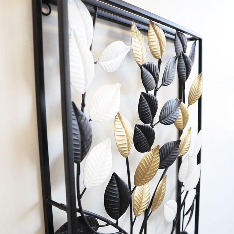 壁飾り 枝葉 黒白金