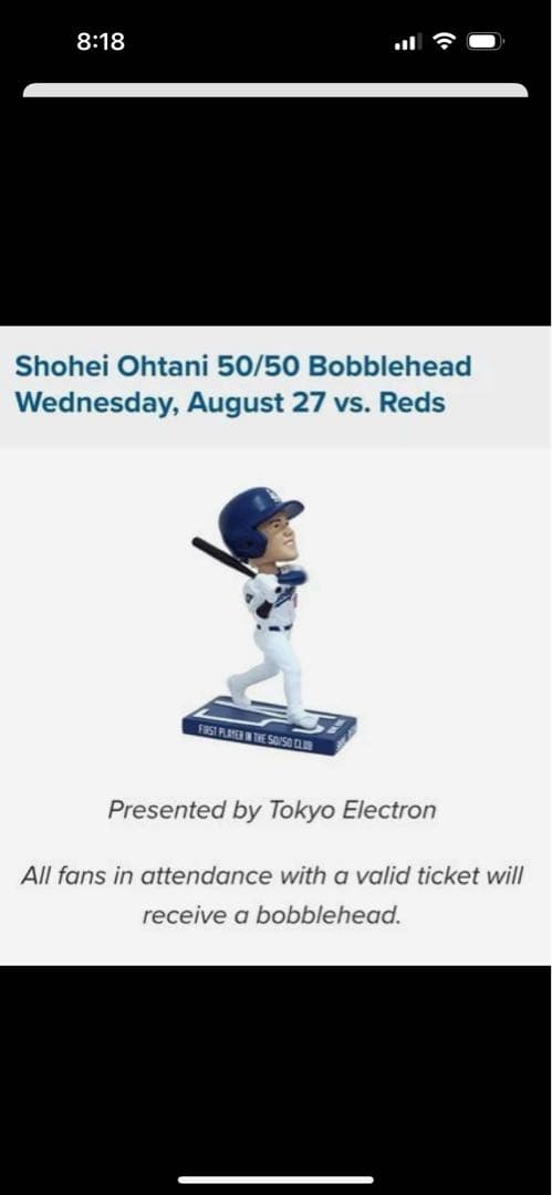 大谷翔平 ボブルヘッド ドジャース 8月27日配布 50/50 限定