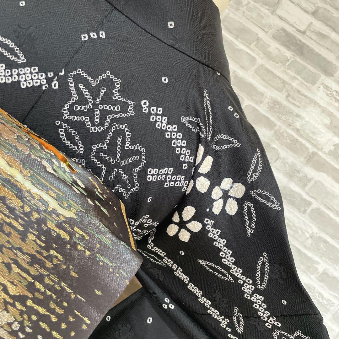 訪問着　フルセット　さくら　絞り　黒地　シックな雰囲気　入学式　卒業式　l2