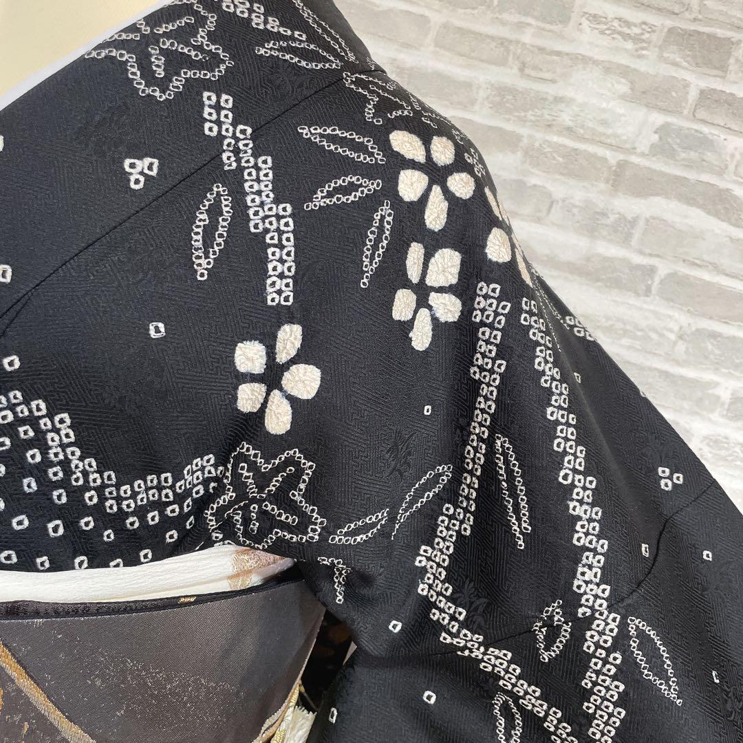 訪問着　フルセット　さくら　絞り　黒地　シックな雰囲気　入学式　卒業式　l2