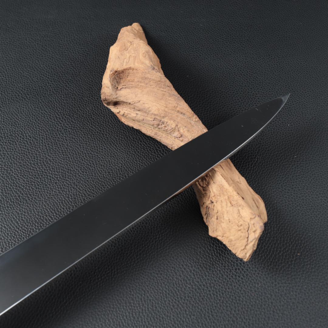 10864柳刃包丁 尺三 鏡面仕上げ 刃は究極の切れ味 黒檀黒水牛白三本巻八角柄