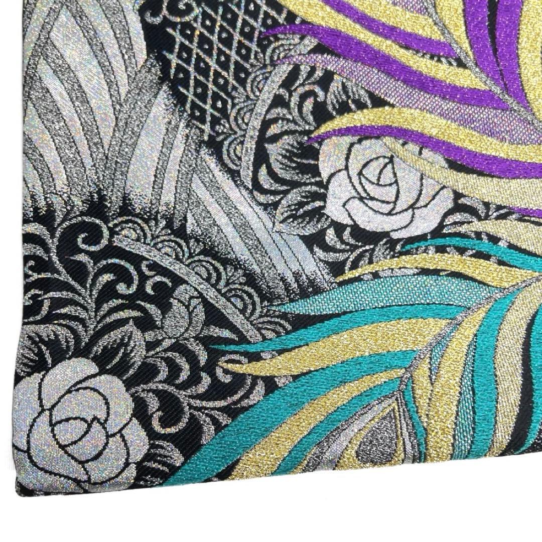 未着用　振袖帯　袋帯　孔雀の羽　薔薇　格子　波　着物　034a d