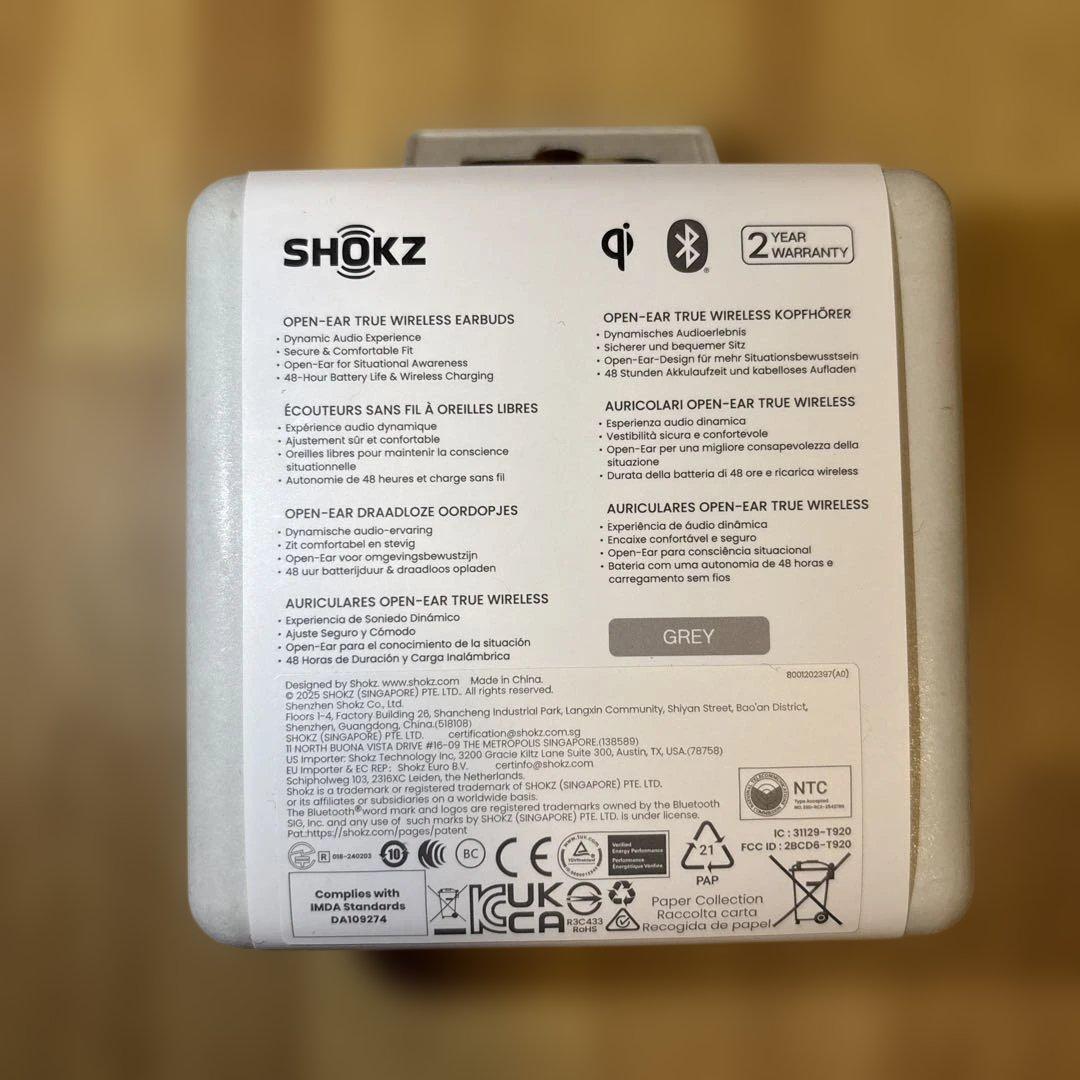 SHOKZ OPENFIT 2+ ワイヤレスイヤフォン グレー
