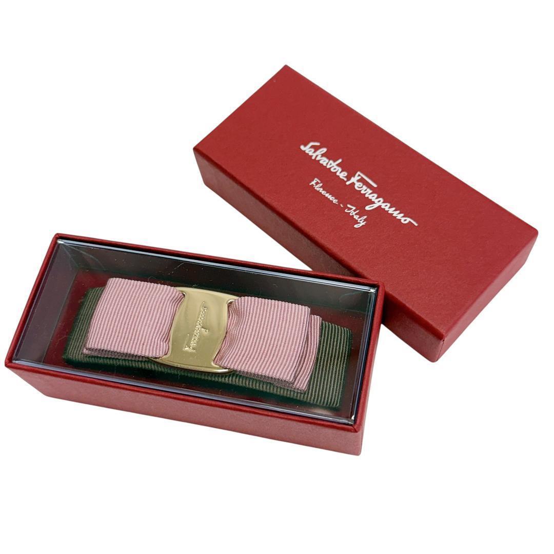 希少色 フェラガモ バレッタ ヘアアクセサリー ヴァラ リボン　ピンク