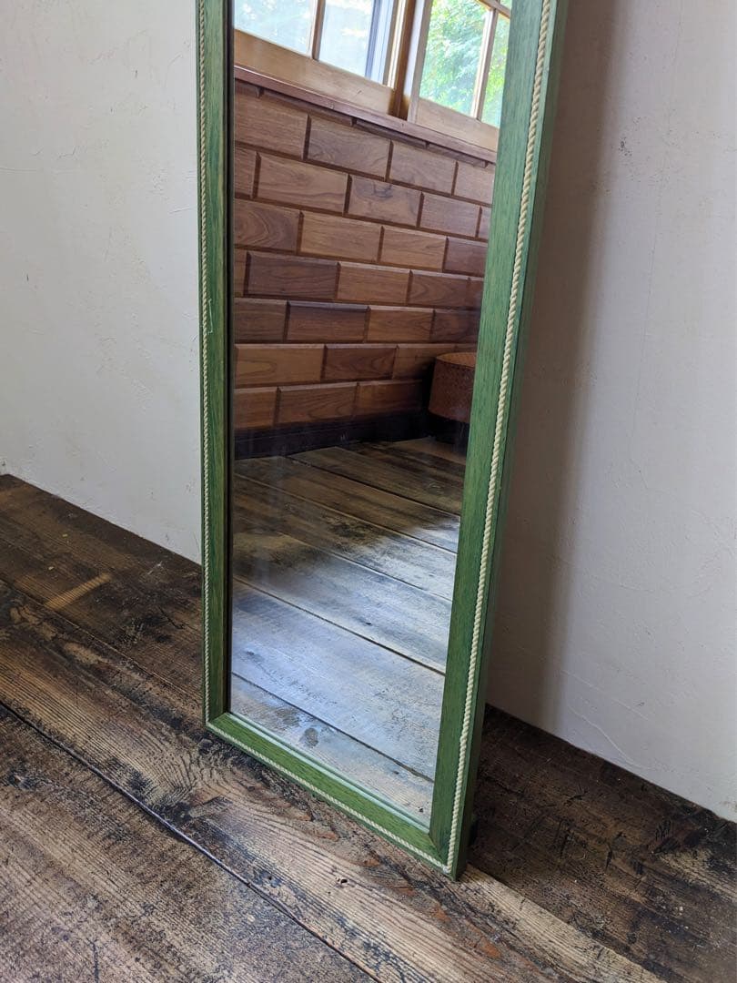 グリーンフレームの姿見　全身鏡　デザインミラー