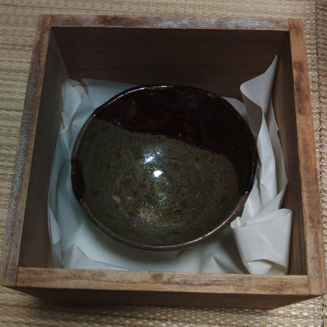 青唐津茶碗　漆継ぎ　三日月高台　茶道 木箱付き