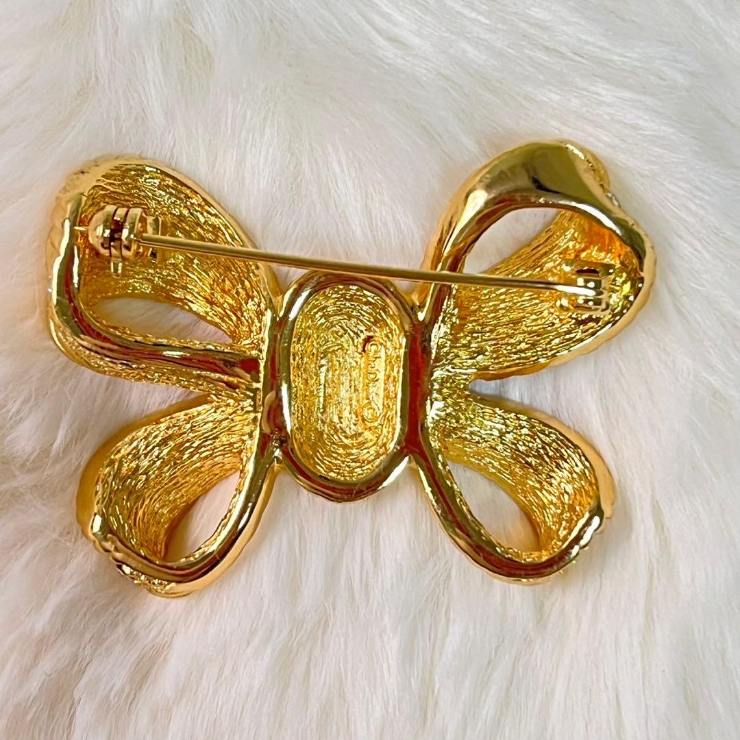 美品✨　DIOR ディオール　リボン　ブローチ　ゴールド