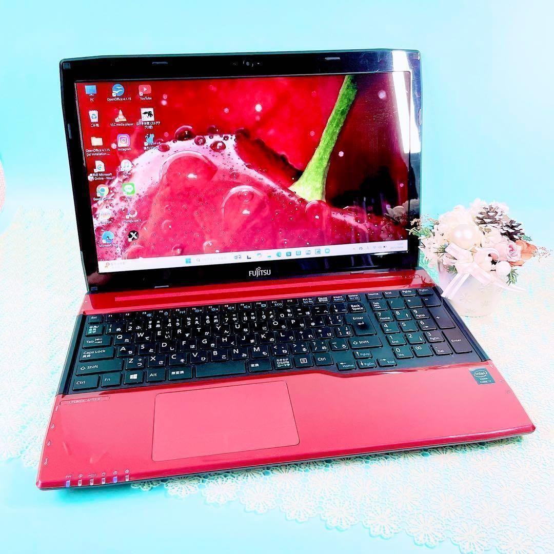 Windows11✨️Corei7‼️薄型ノートパソコン快適SSDカメラ付おしゃれ赤