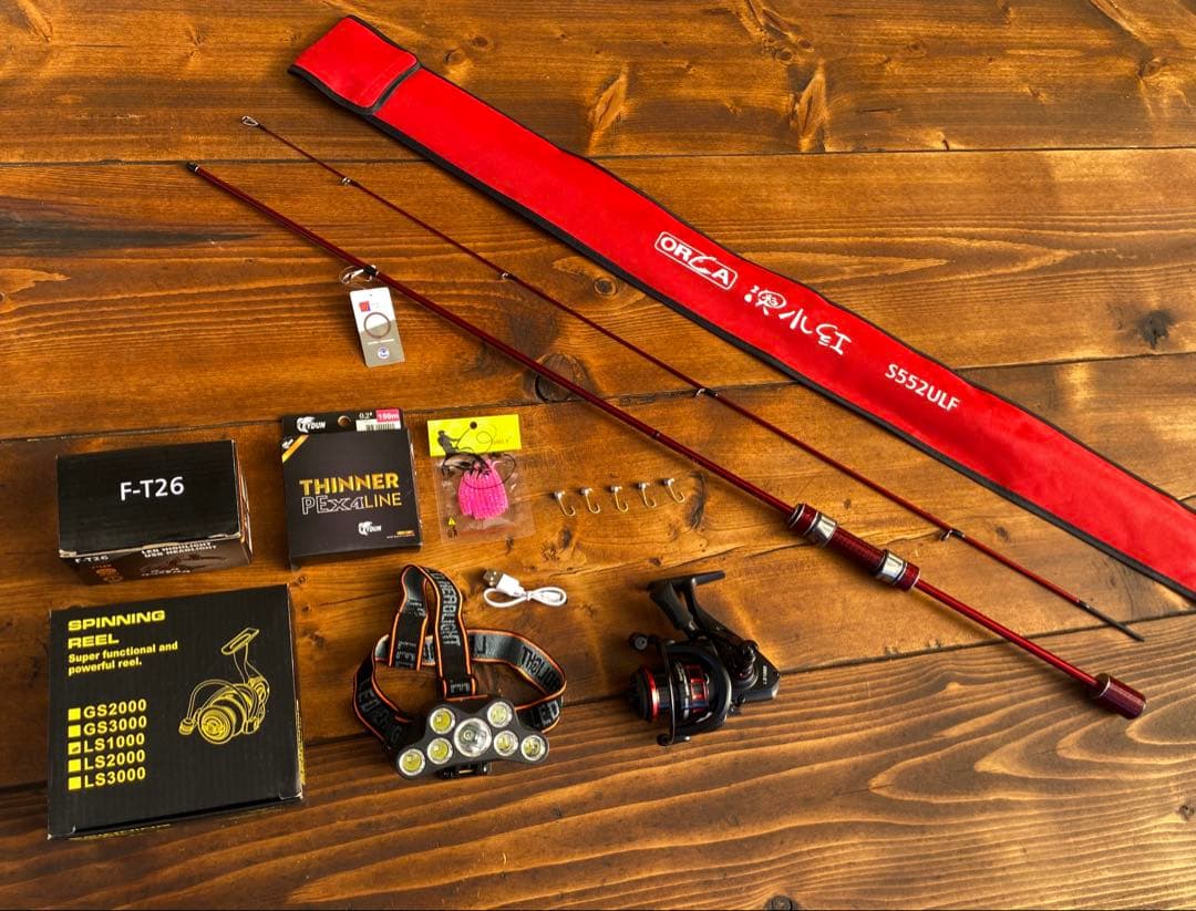 アジングセット　s552ULF アジングロッド+リール　ヘッドライト付き