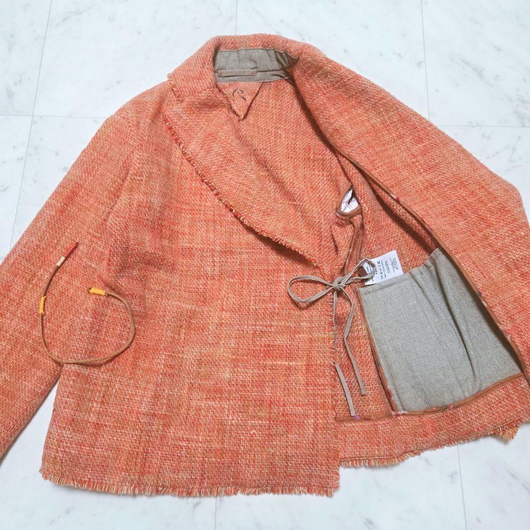 【希少】45R Badou-R ツイードジャケット ウール 革紐 フリンジ
