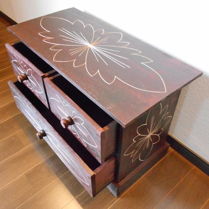 花柄模様 チェスト アジアン家具 バリ家具 収納家具 完成品家具 アンティーク風
