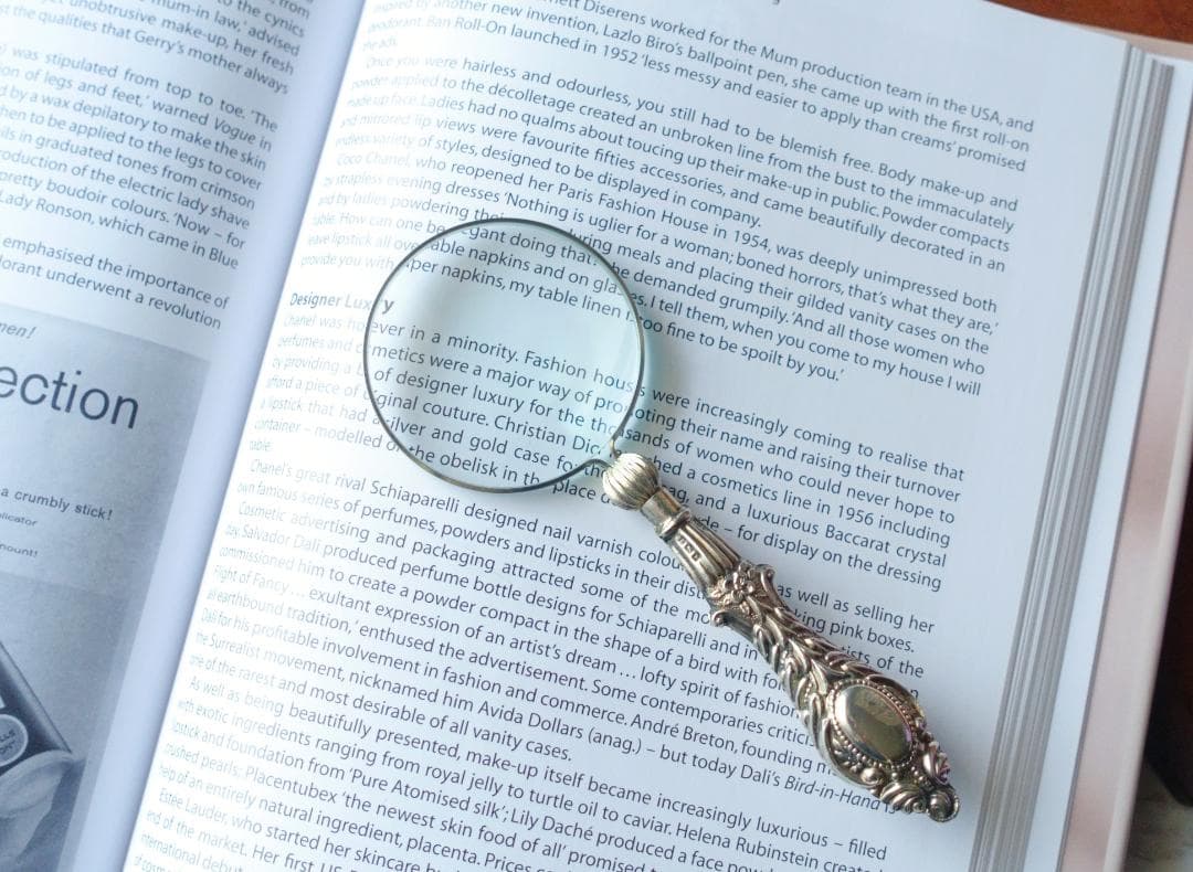 英国アンティーク 銀細工の美しい拡大鏡 ルーペ 虫眼鏡 スターリングシルバー