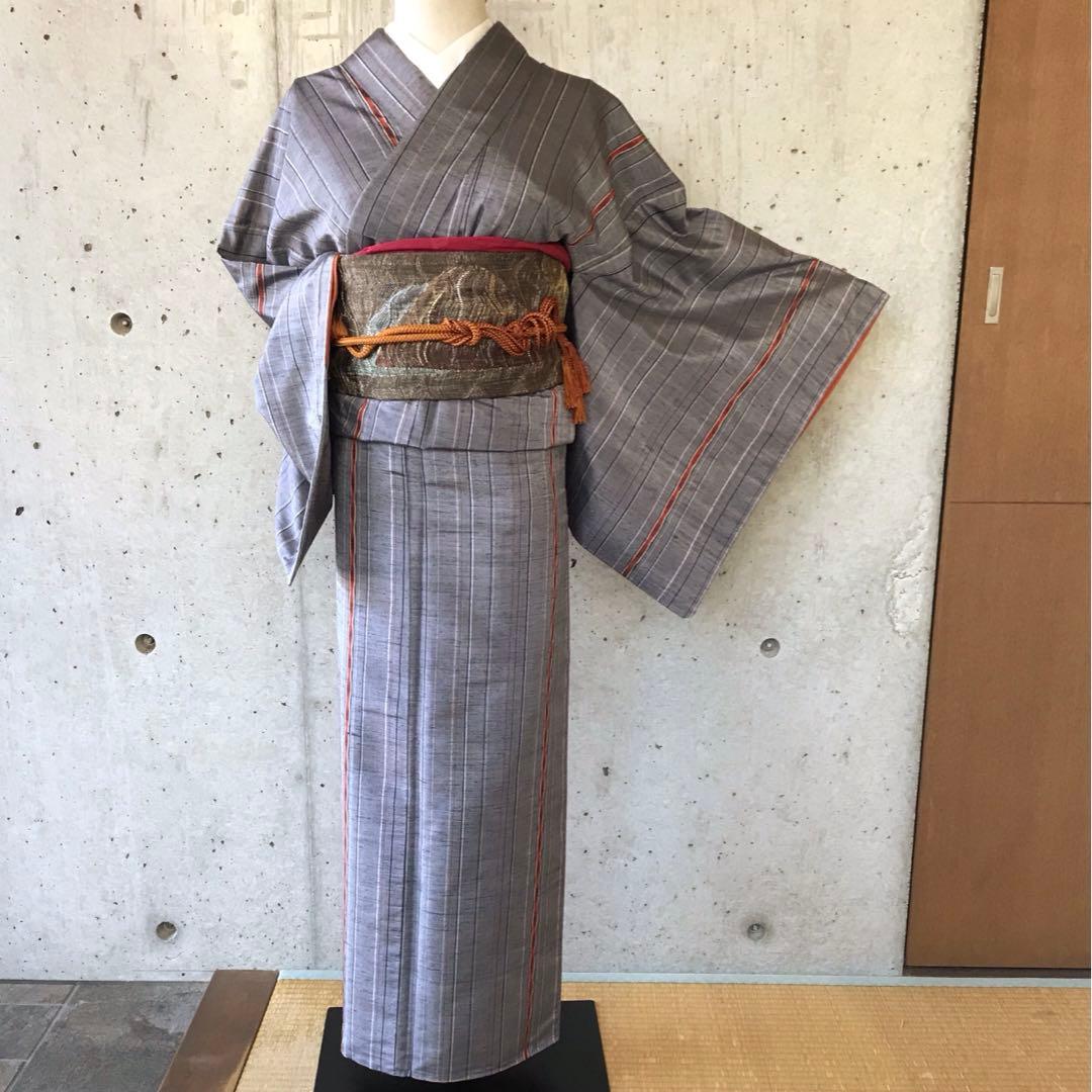 【ますいわ屋】正絹　縞柄の紬お着物　袷