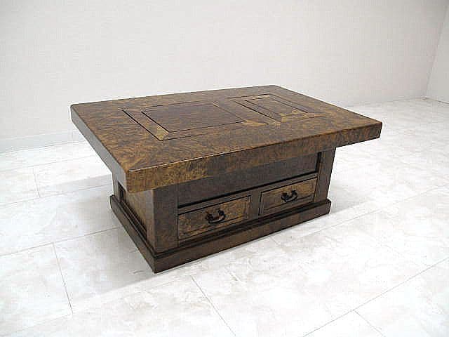 希少品 花梨瘤材総玉杢長火鉢　関西長火鉢　座敷火鉢　時代火鉢　希少杢　孔雀杢