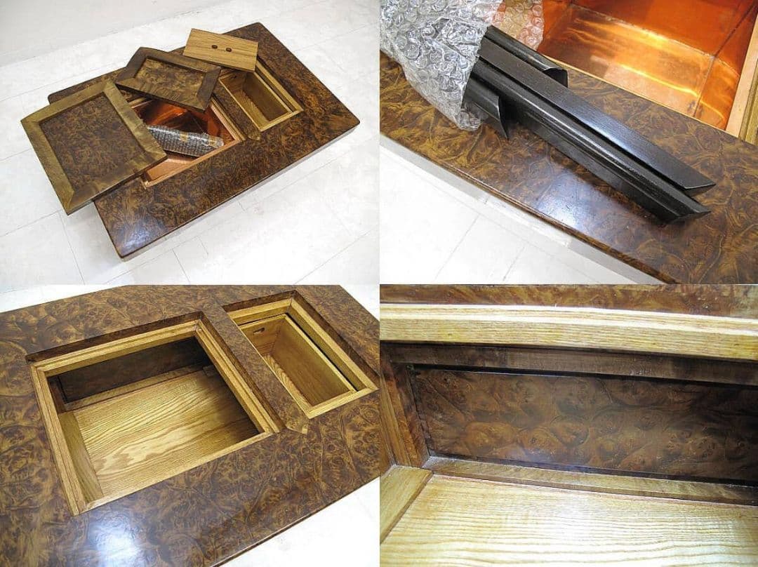 希少品 花梨瘤材総玉杢長火鉢　関西長火鉢　座敷火鉢　時代火鉢　希少杢　孔雀杢