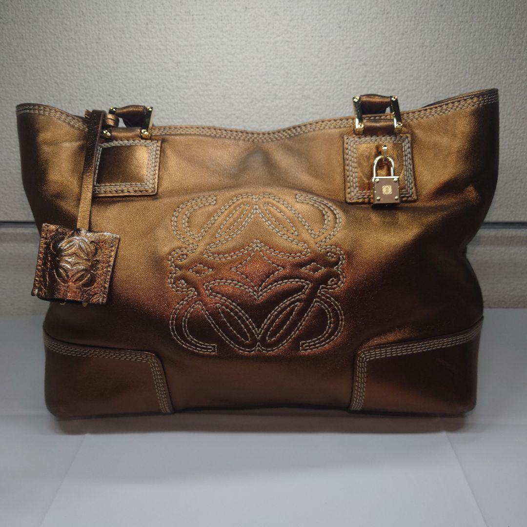 LOEWE ブロンズ 刺繍ロゴ ショッパー トートバッグ 南京錠