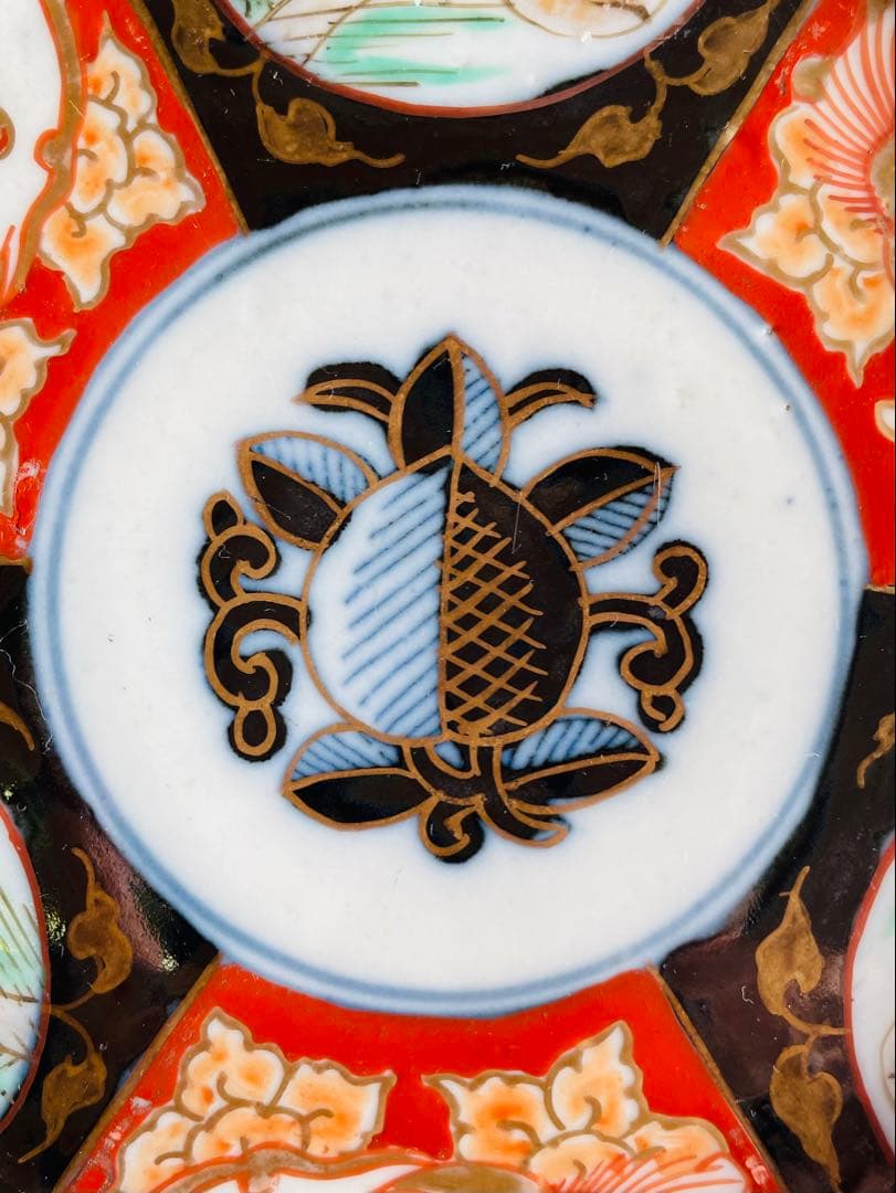 古伊万里染錦山水唐釣人図金彩雲龍文皿5枚セット