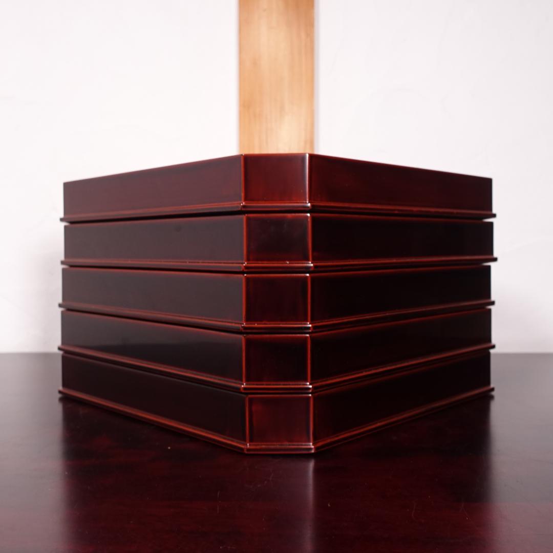 輪島塗の名店 五島屋謹製 溜塗 裏黒塗 布張 卓上膳 盆 5客 共箱