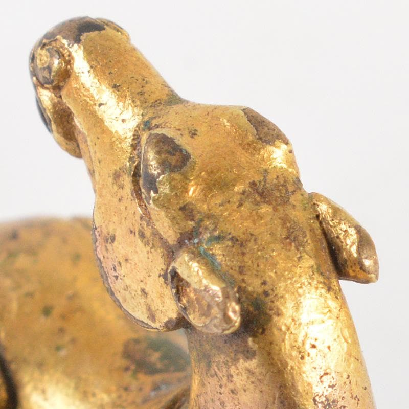 中国　古銅鍍金　馬像　紙鎮　置物　V　R7506