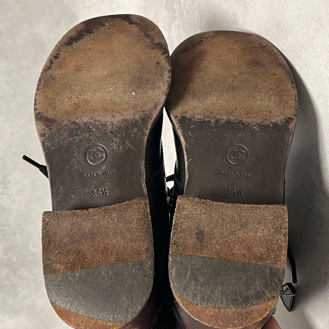 CHANEL ショートブーツ　ココマーク刺繍　サイドジップ　ツイード×レザー