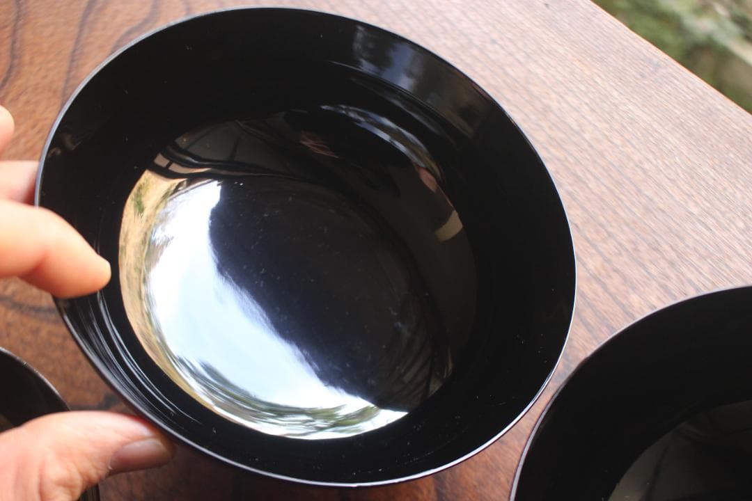 デッドストック！極上独塗分柿合わせに優美な見返雲錦蒔絵の映えるお椀2点（検山中塗