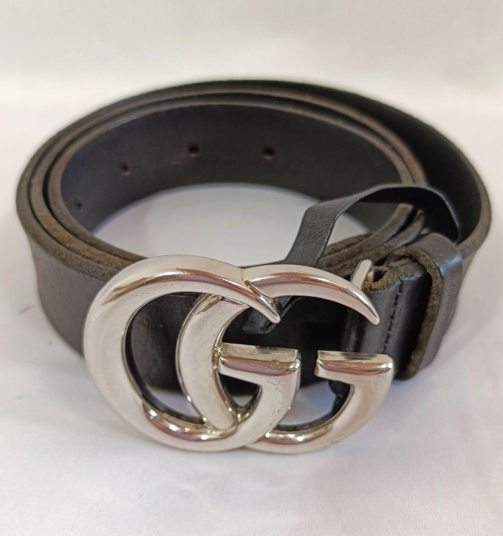美品 正規品 GUCCI グッチ GG マーモント シルバー レザー ベルト 黒