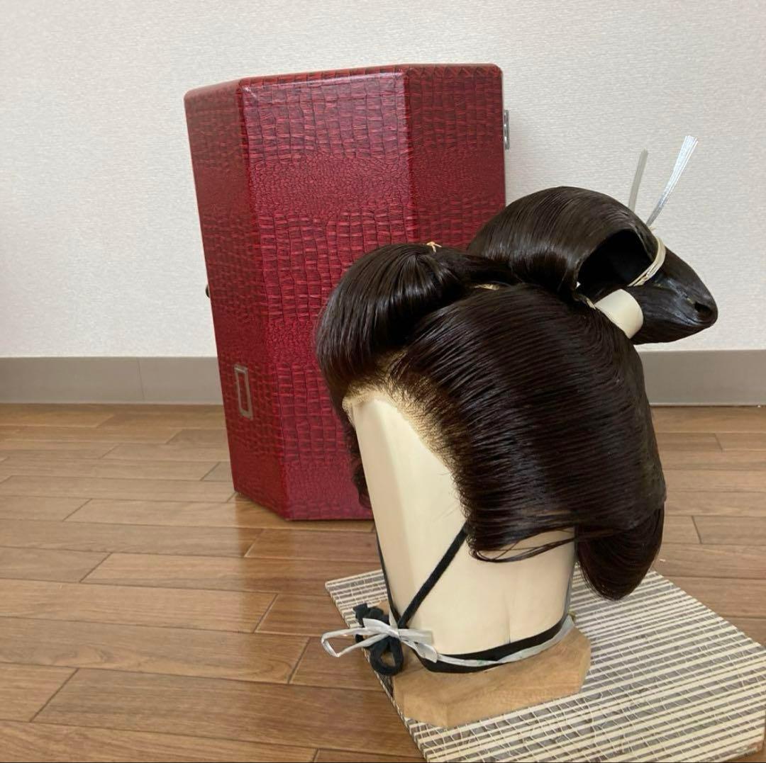 高級日本髪　高級かつら　ケース付き　かつら　舞踏　小道具　コスプレ　芸者　女形