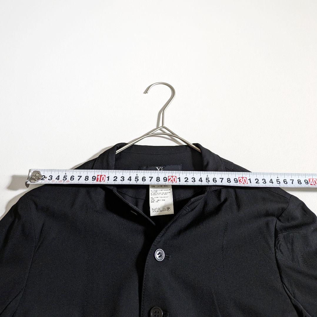 ワイズ ヨウジヤマモト／変形ウールシャツ ブラック フリル イレヘム ラウンド