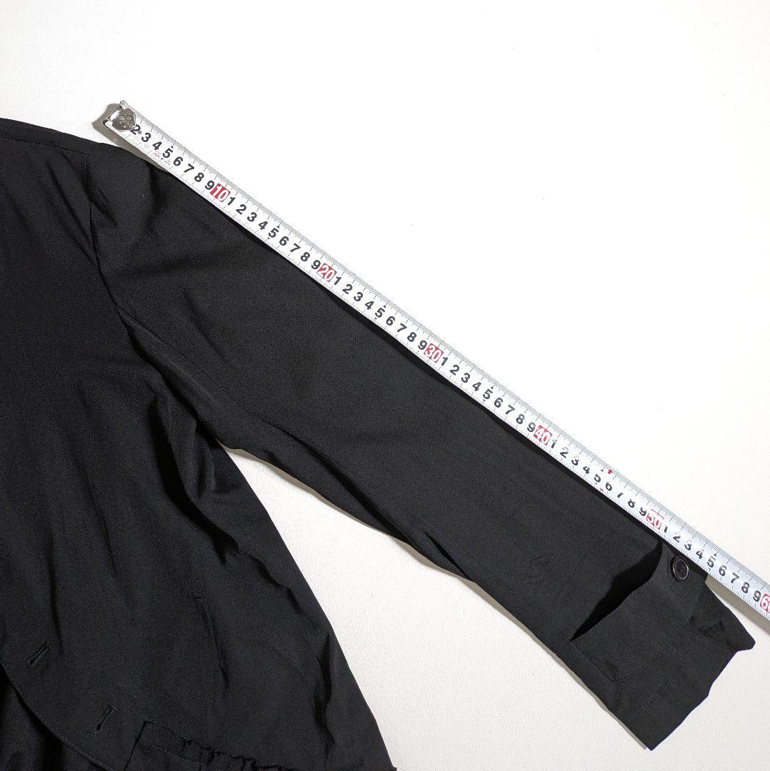ワイズ ヨウジヤマモト／変形ウールシャツ ブラック フリル イレヘム ラウンド