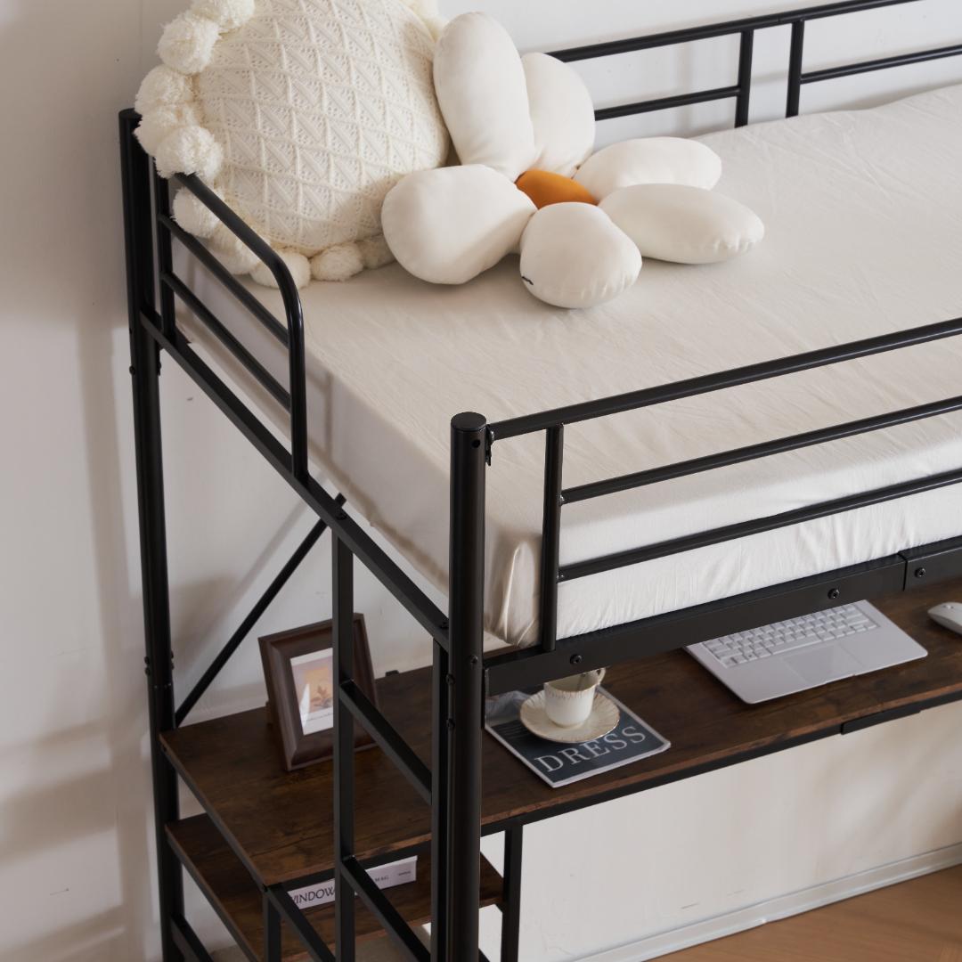 超人気！ロフトベッドデスク付き ラック棚付き ハシゴ階段北欧風 二段ベッド 大人