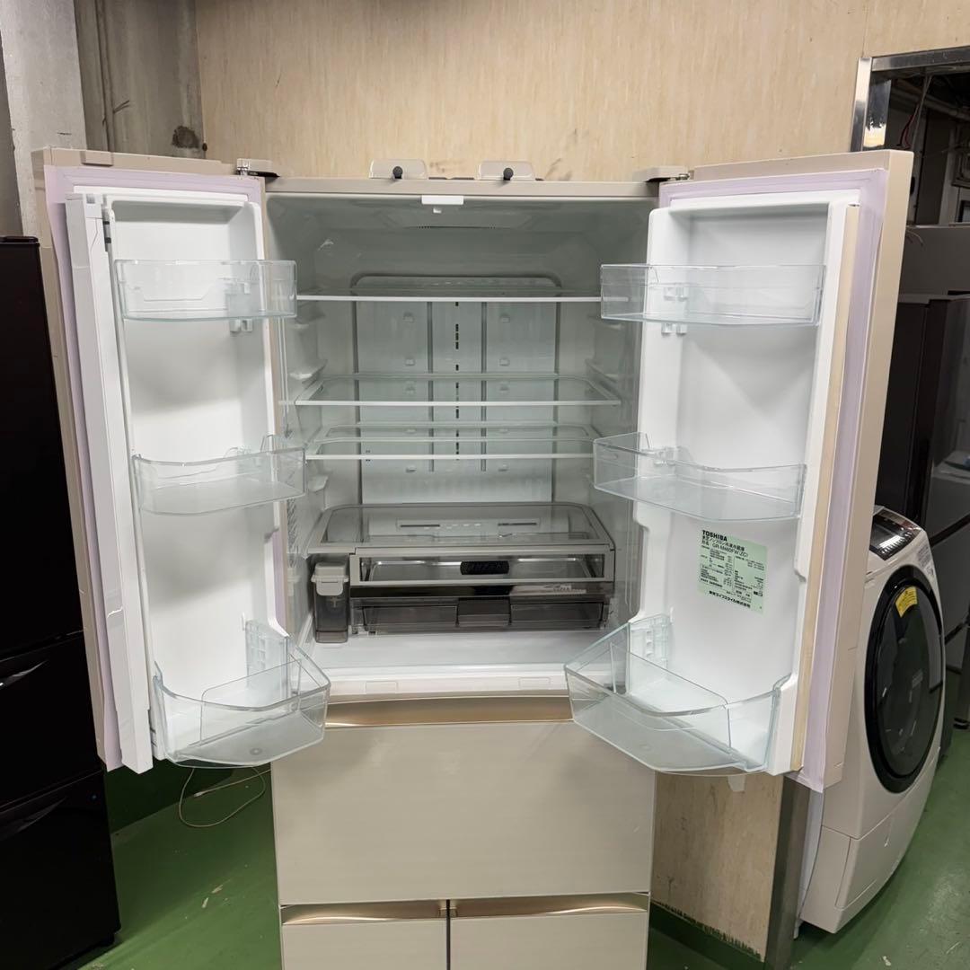 125 大型冷蔵庫　観音開き　6ドア　自動製氷機付　ガラストップ　極美品　家庭向