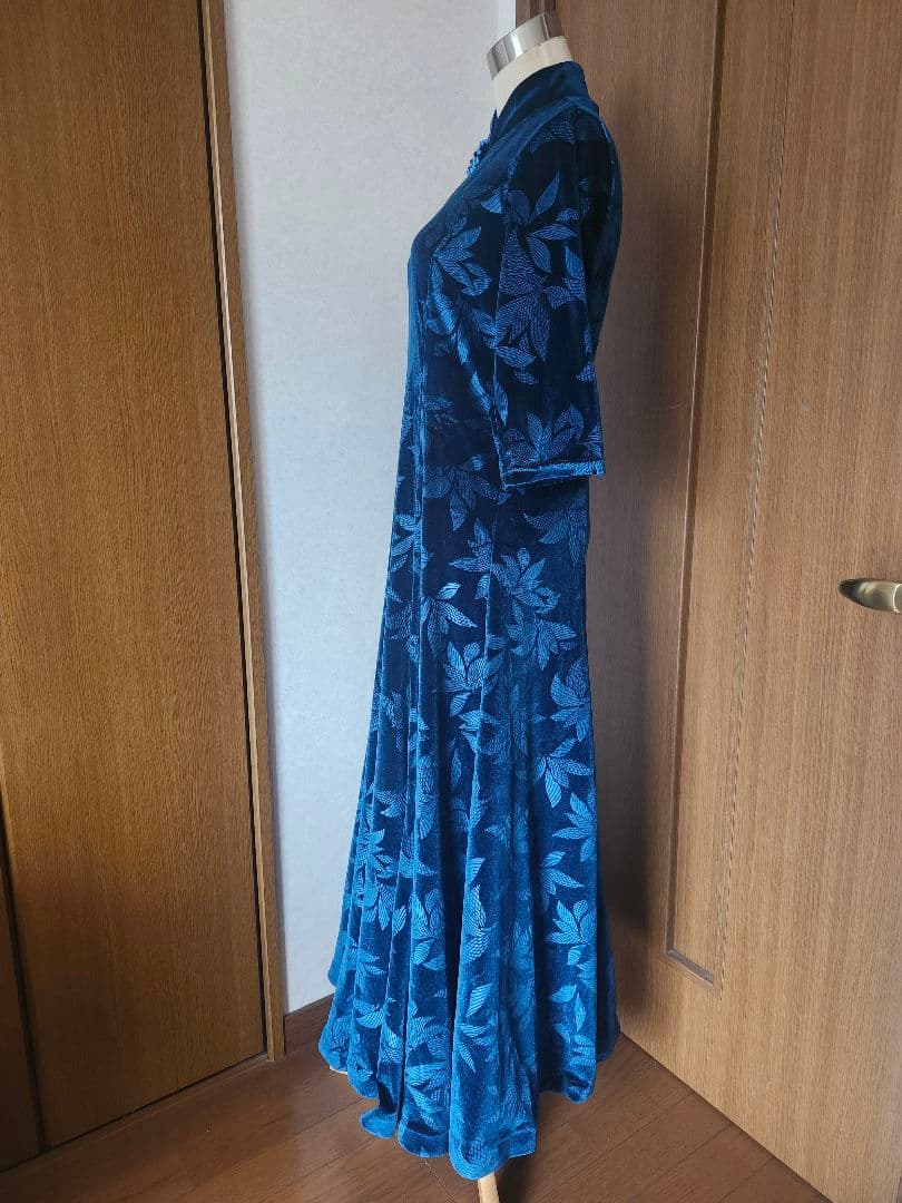 社交ダンス パーティー トライアル ベロア チャイナ風ドレス グリーン XXL