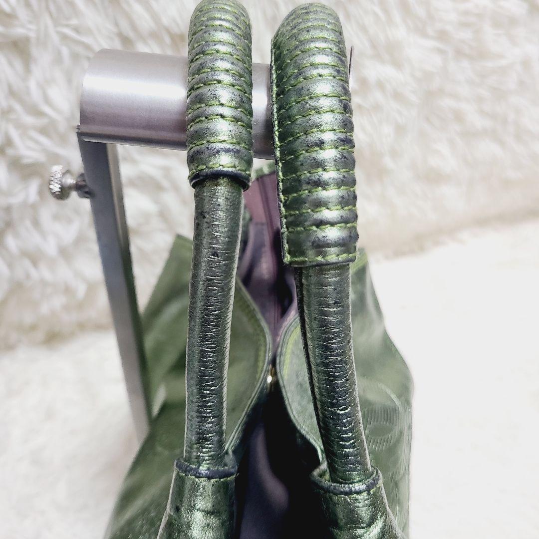 ロエベ　ハンドバッグ　ナッパアイレ　アナグラム　グリーンゴールド　レザー