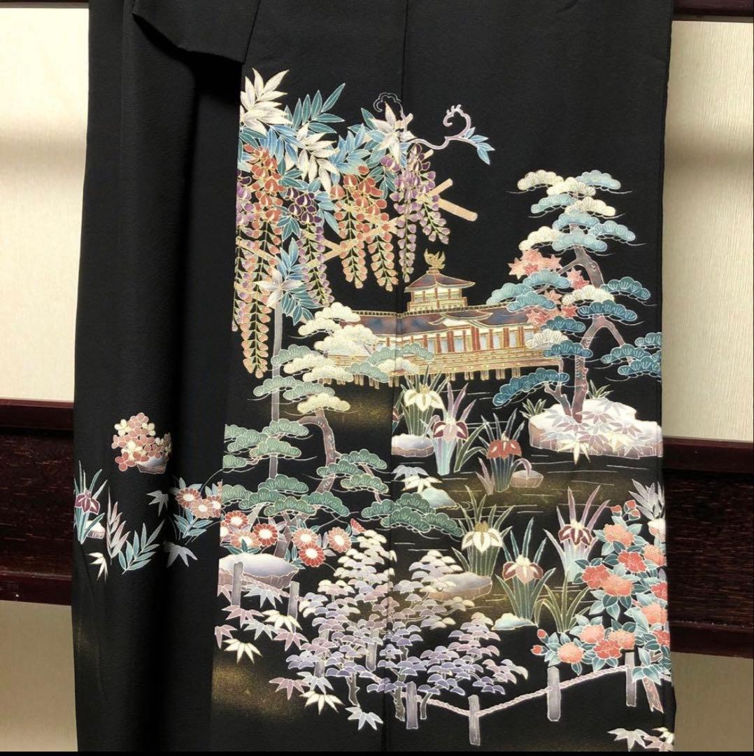 友禅黒留袖　鳳凰堂？作家物　袋帯、帯揚げ帯締め、長襦袢の5点セット