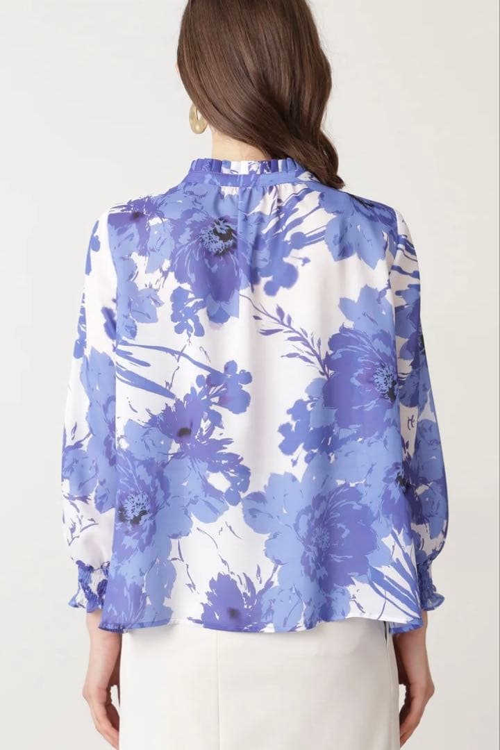 ピンキーアンドダイアン◆グラデーションフラワープリントブラウス ブルー 38