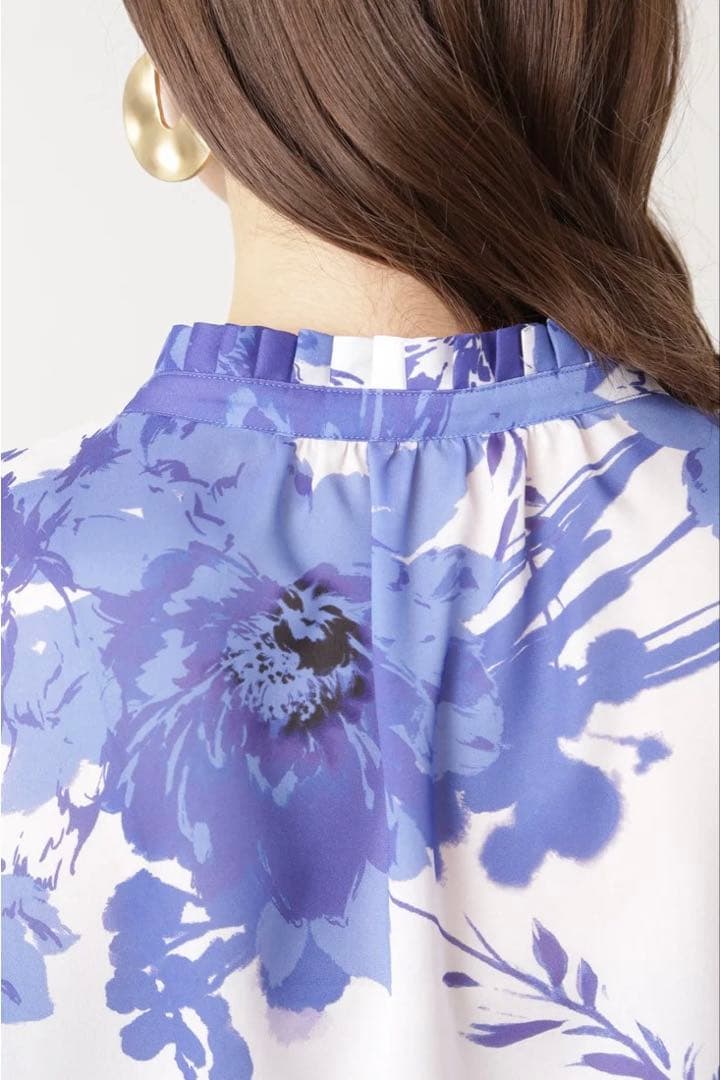 ピンキーアンドダイアン◆グラデーションフラワープリントブラウス ブルー 38