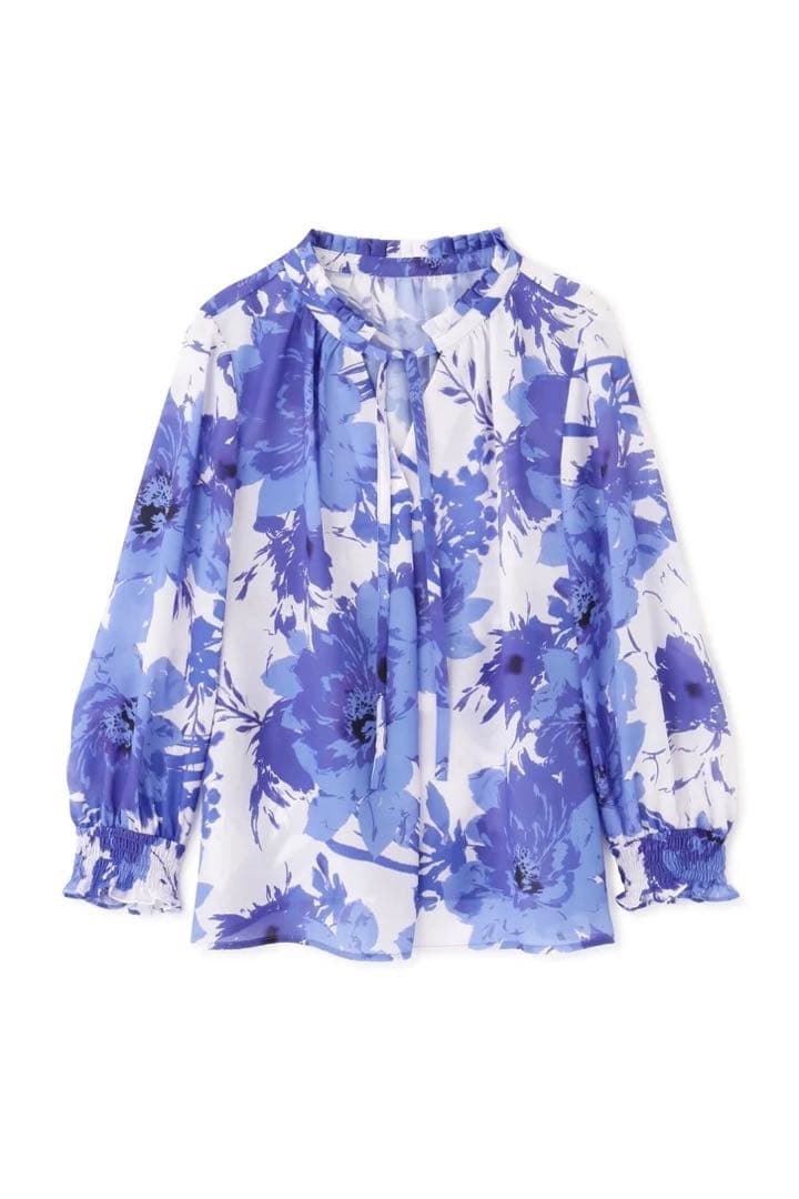 ピンキーアンドダイアン◆グラデーションフラワープリントブラウス ブルー 38