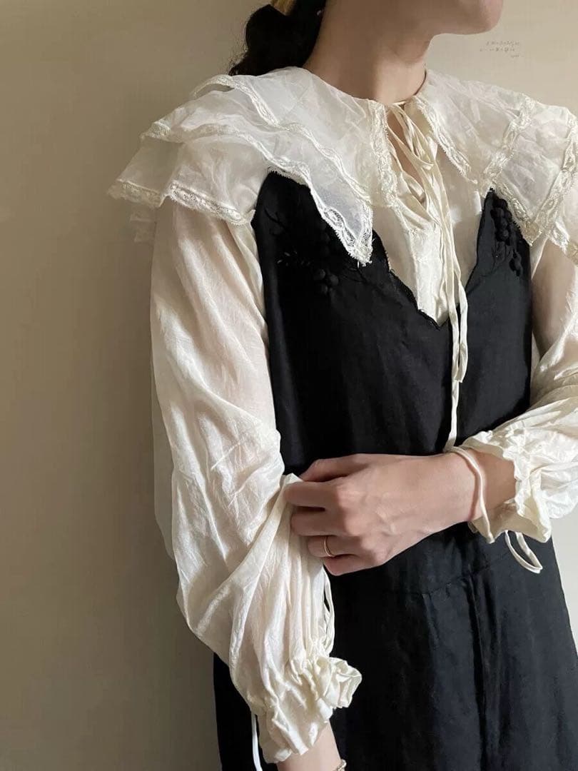 TOWAVASE シルクコットン 3重衿ブラウス/ ivory