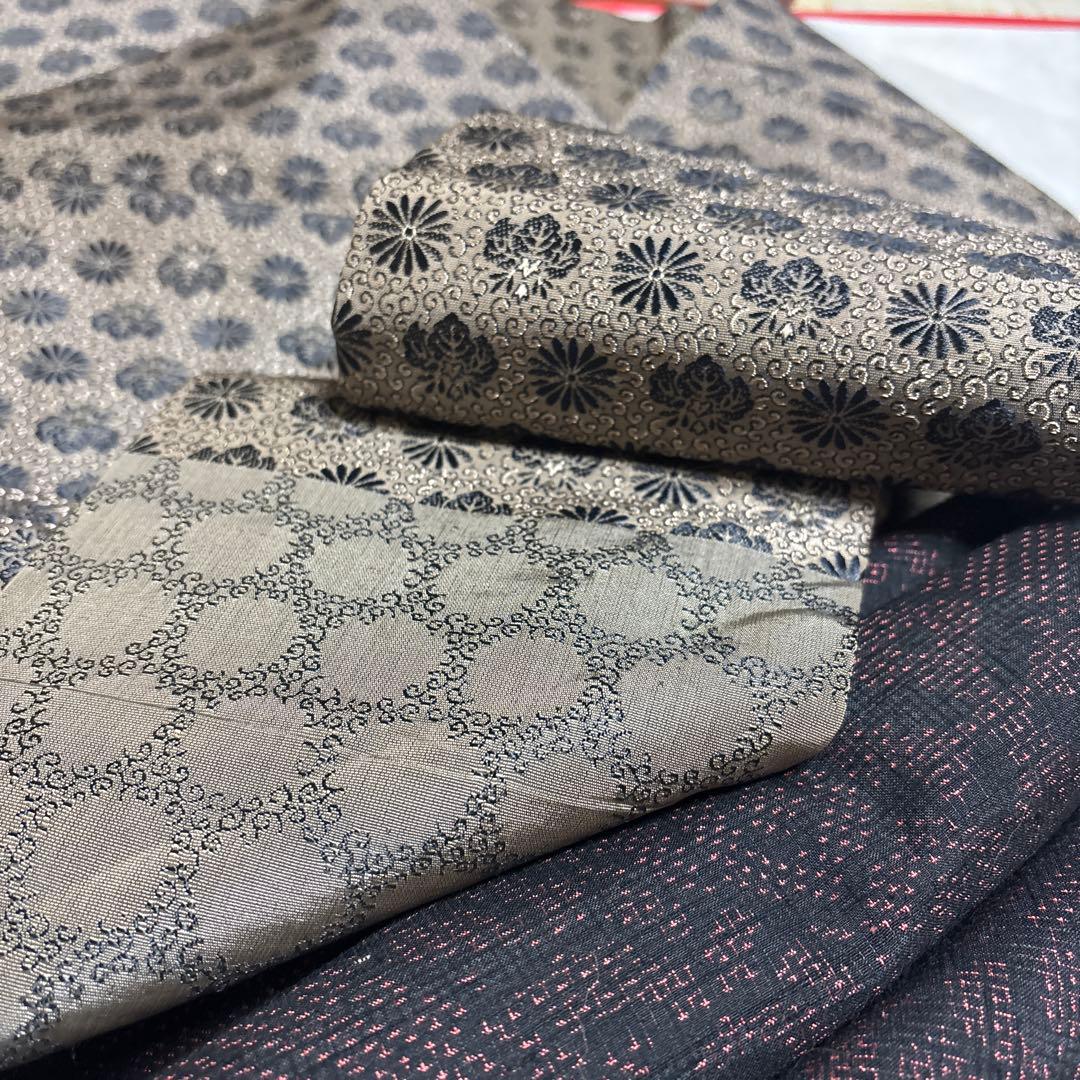 正絹　結城紬　美品　黒地　袷　正絹アンティーク名古屋帯