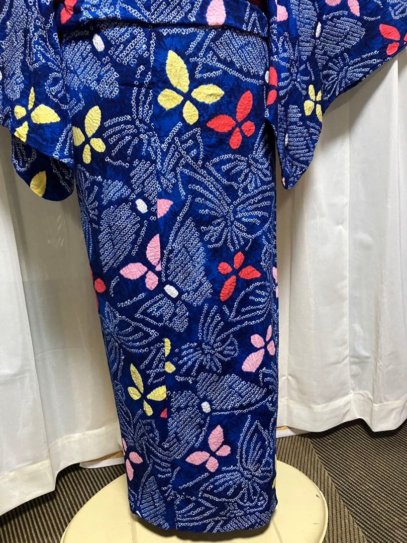 ち*ん様 オークション有松鳴海総絞り浴衣のみ157±5瑠璃色蝶